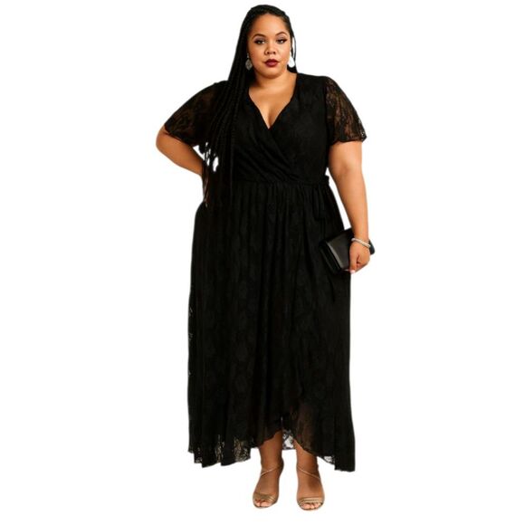 Ever Pretty Lace Ruffled Evening Dress Womens Plus 24 Black Fairy Grunge NWT - Picture 1 of 8